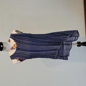 White House Black Market Blue striped sleeveless asymetrical top size M